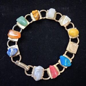 Vintage 60s 70s Multicolored Gemstone Nugget Link Bracelet‎